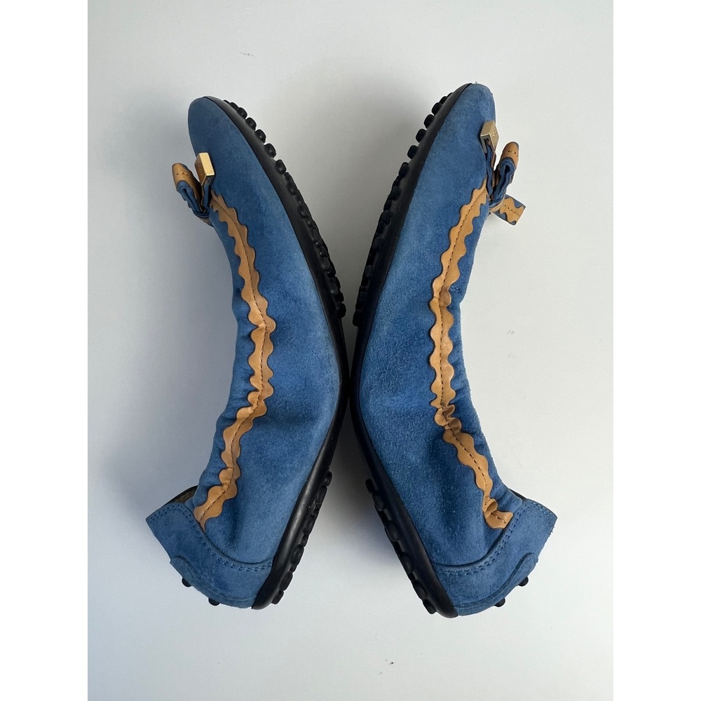 TOD'S Blue Suede Ballet Flats Bow Gommino Driving Shoes Italy EU 36.5 US 6 - Picture 6 of 9